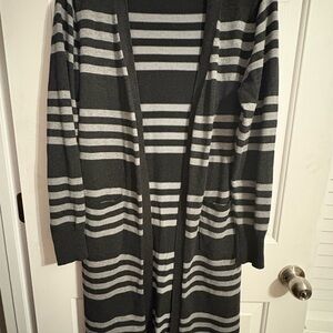 Milano Charcoal and Light Gray Striped Cardigan, S/M